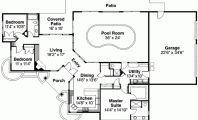House Plans with Pools and Outdoor Kitchens for Rear Home Idea: Elegant Modern Style Floor House Plans With Pools Design Equipped With Pool Room And Large Garage Space Design Idea