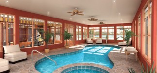 House Plans with Pools and Outdoor Kitchens for Rear Home Idea: Extravagant Indoor House Plans With Pools Spacious Room DEsign Finished With Indoor Swimming Pool Design In Unique Design With Stone Material