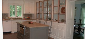 Wonderful White Mountain House Designed in Modern Building Style: Powerful Kitchen Island With Seating Design In Mountain Brook Road Home Interior With Traditional Finishing Used Wooden Material For Inspiration
